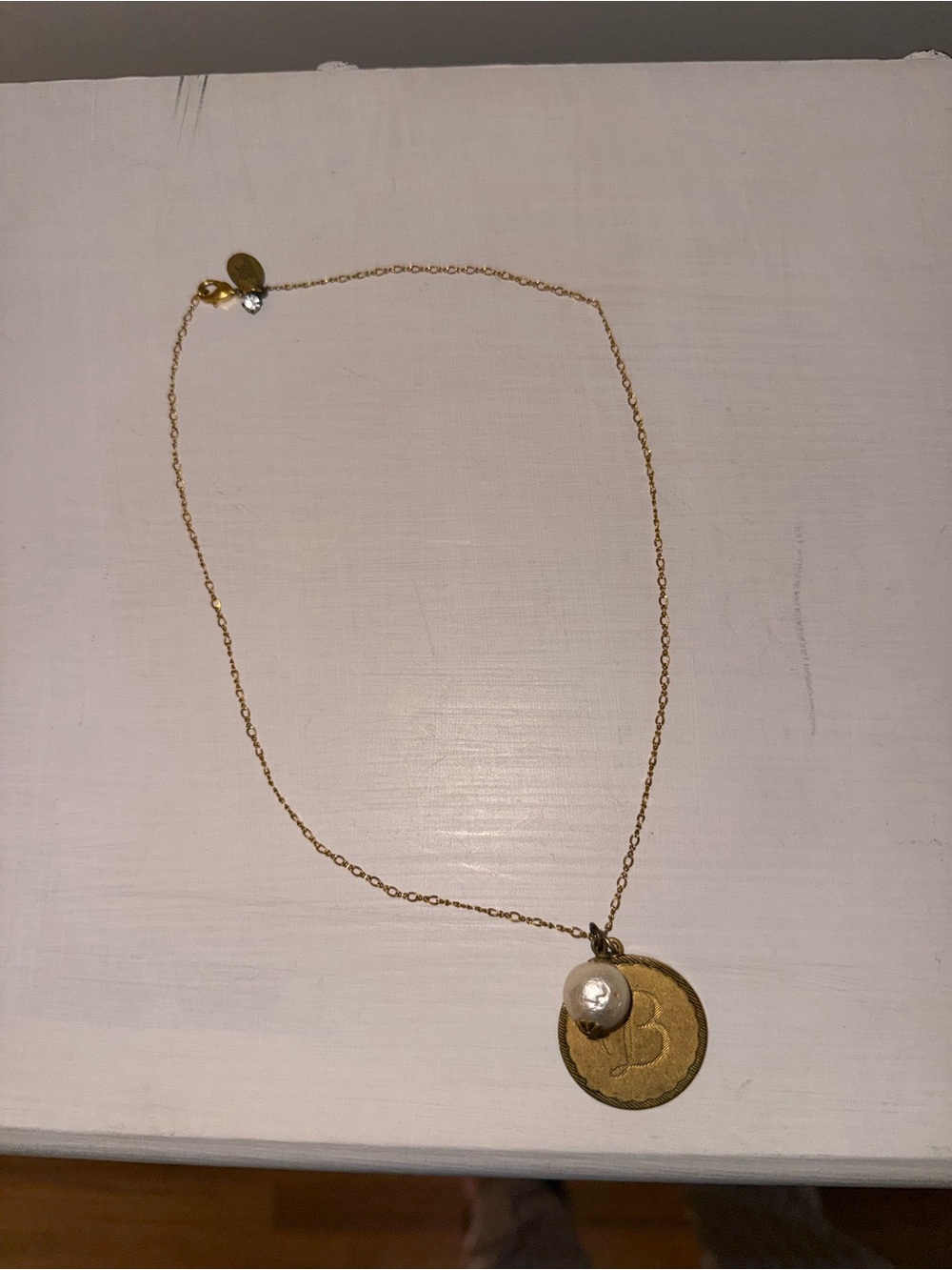 Gold Initial B Necklace with Pearl Accent - Picture 2 of 3